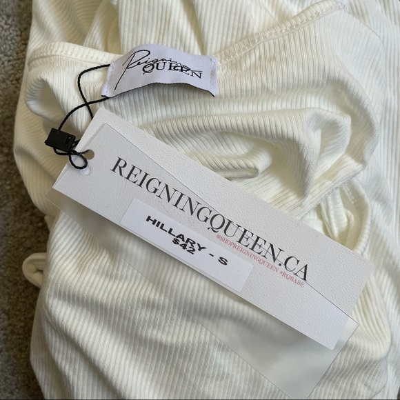 Reigning Queen White Soft Ribbed High Neck Ruched Hillary Dress NWT Size Small - Picture 7 of 9